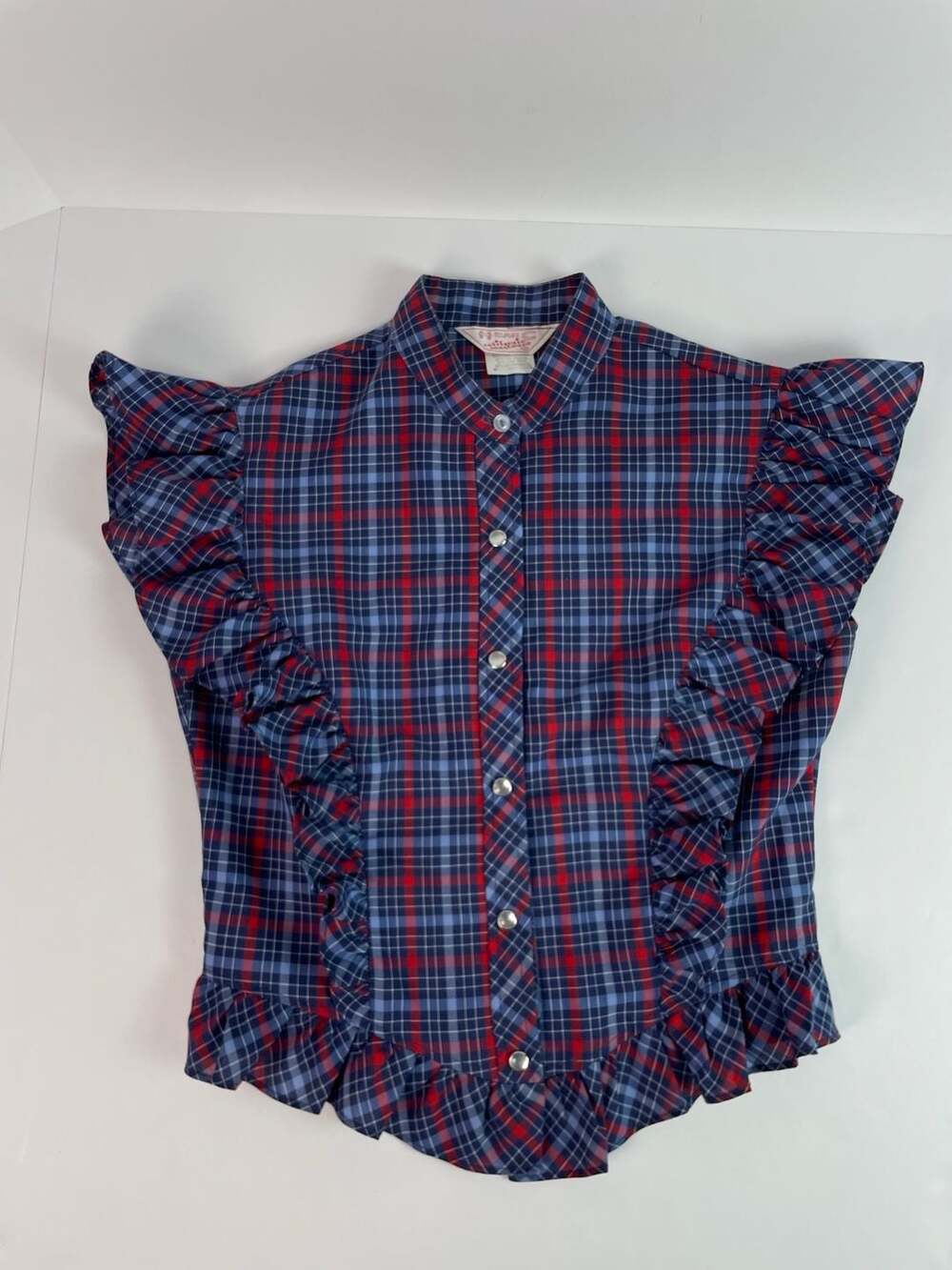 Vintage H Bar C California Ranchwear Plaid Ruffle Western Blouse